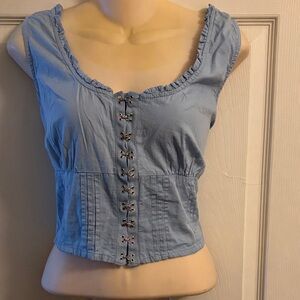 Japna Sky Blue Crop Top with Button Accents